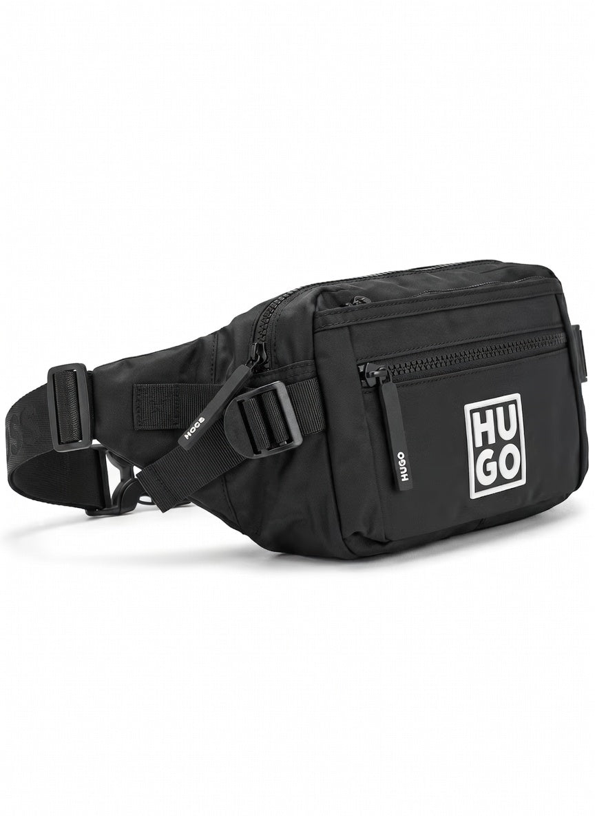 HUGO Men's Black Technical Waist Bag with White Logo
