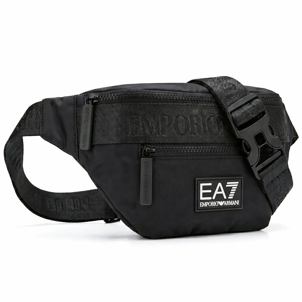 EA7 Armani Men's Black Waist Bag with 3 Zippers