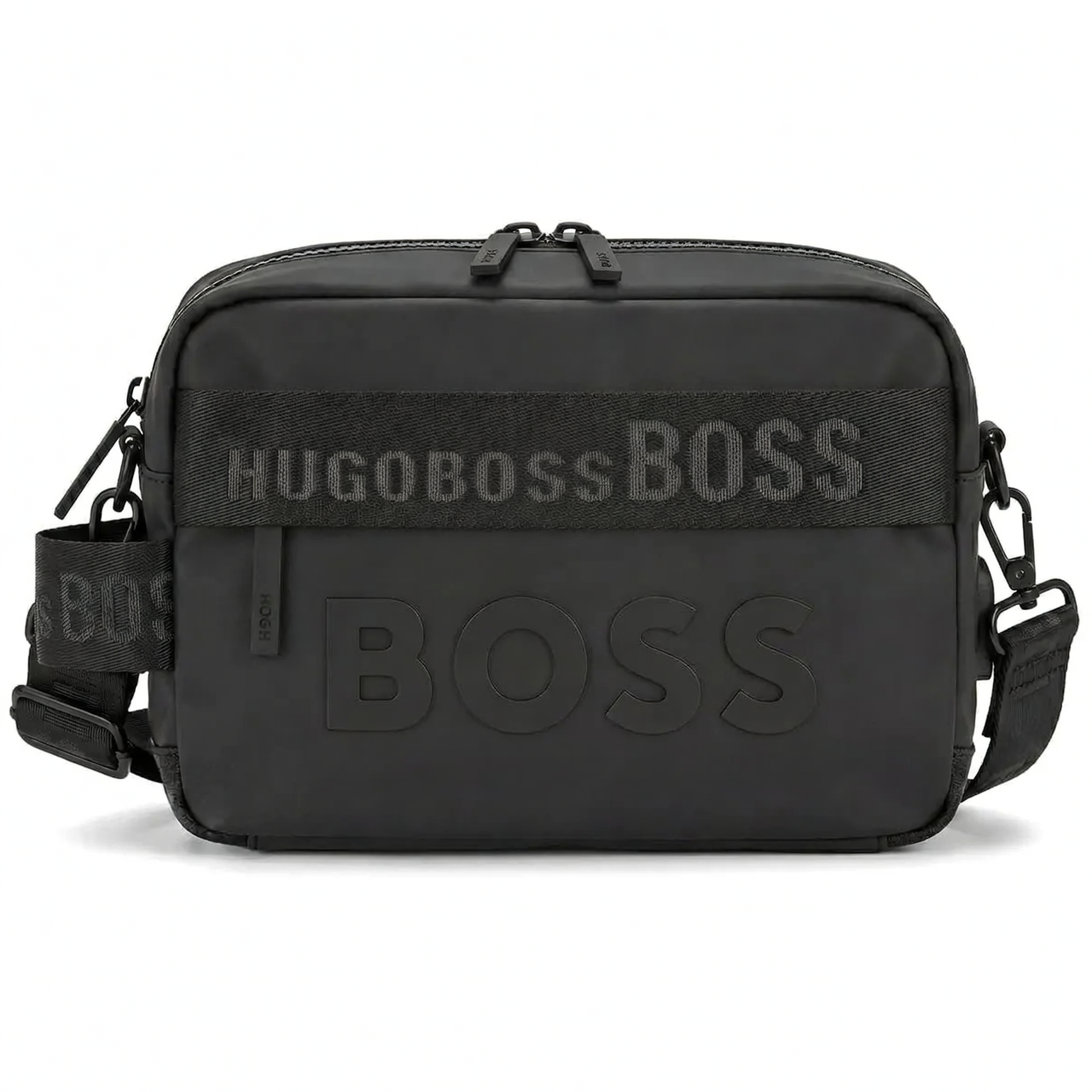 BOSS Men's Black Crossbody Bag with Engraved Logo