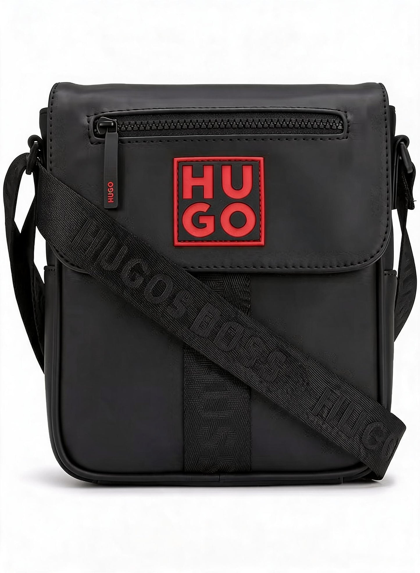 HUGO BOSS Men's Black Crossbody Bag with Red Accents