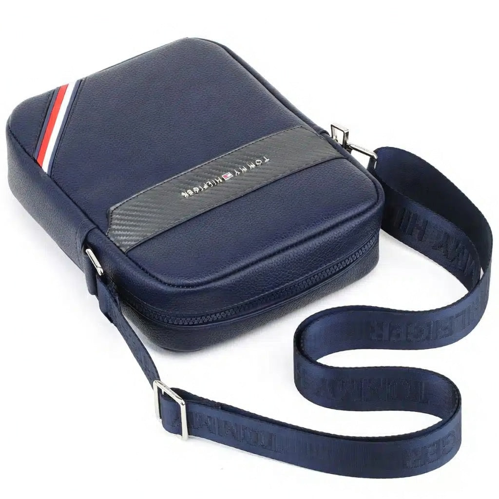 Blue Leather Tommy Hilfiger Crossbody Messenger Bag For Men