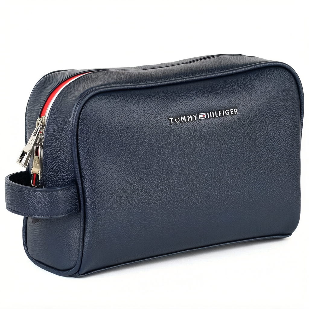 Tommy Hilfiger Blue Leather Mens Clutch Bag Gift Box