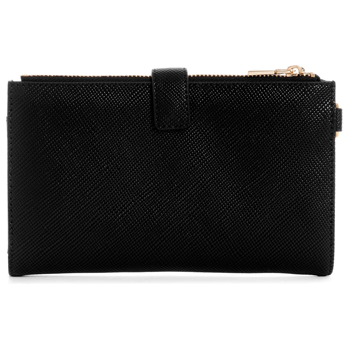 Guess Black Saffiano Leather Women’s Wristlet Wallet Organizer with Gold Hardware
