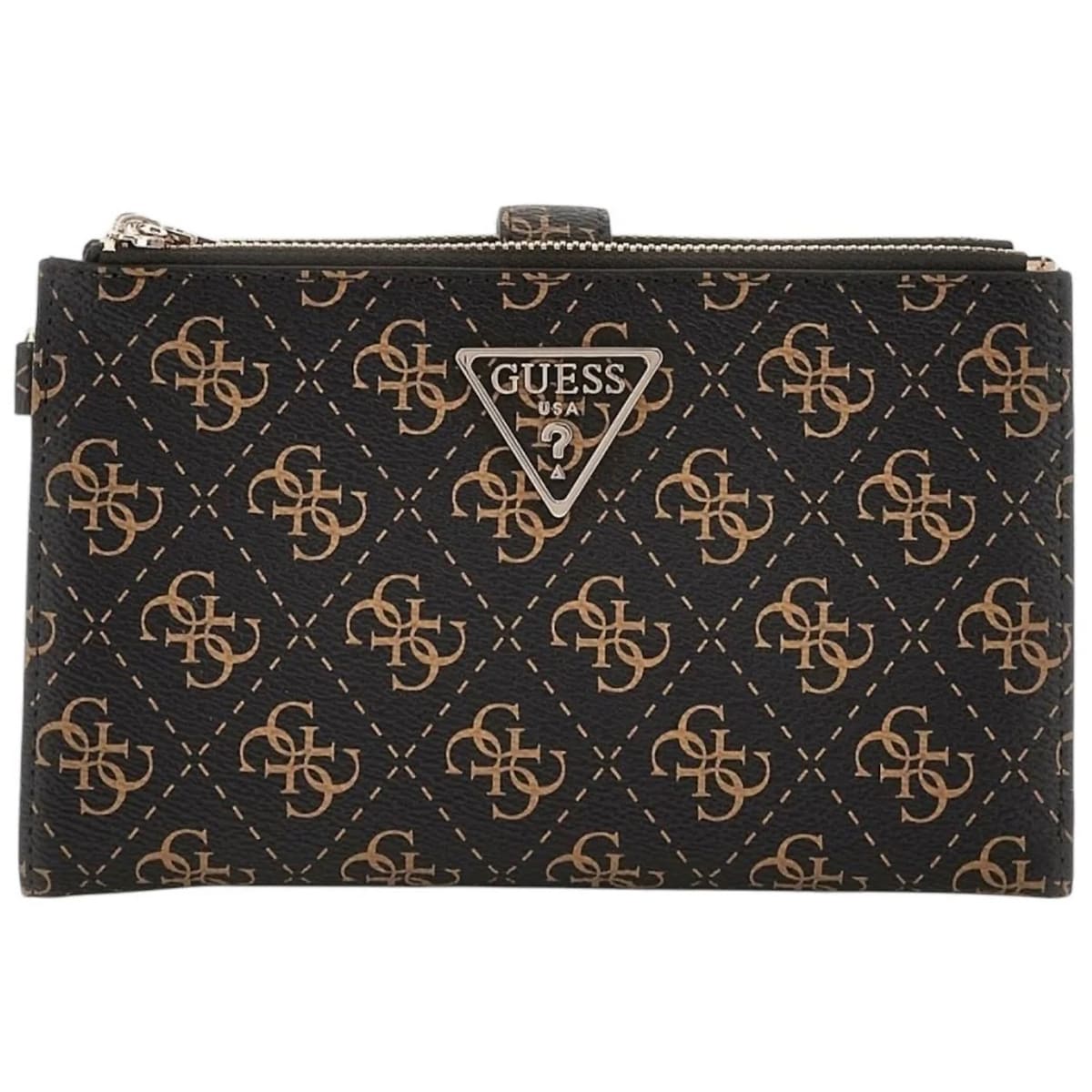 Guess Dark Brown Logo Women’s Wristlet Wallet Organizer with Gold Hardware