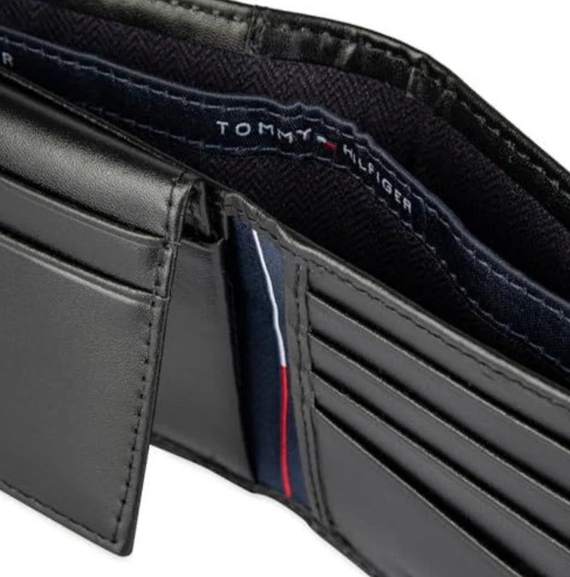 TH Black Leather Bifold Wallet For Men