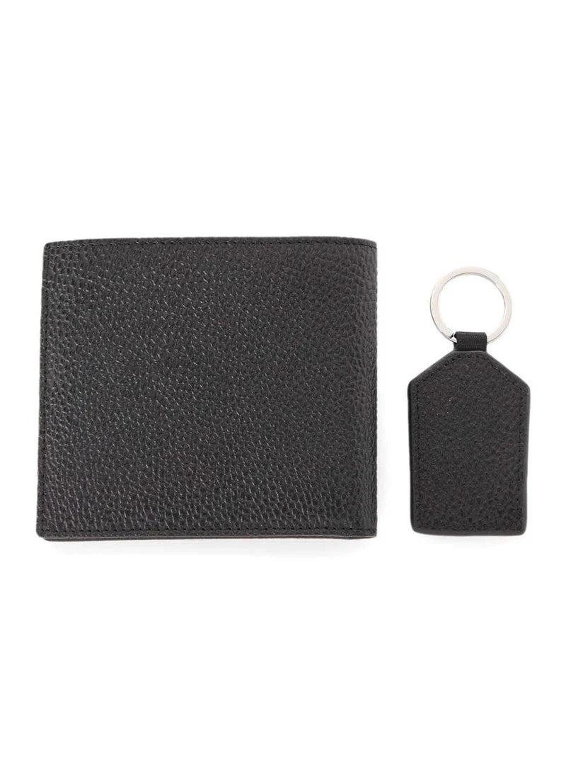 AX Black Leather Wallet & Keychain Set For Men
