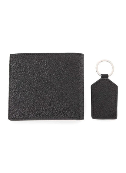 AX Black Leather Wallet & Keychain Set For Men