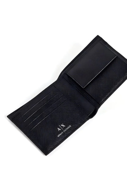 AX Black Leather Wallet & Keychain Set For Men