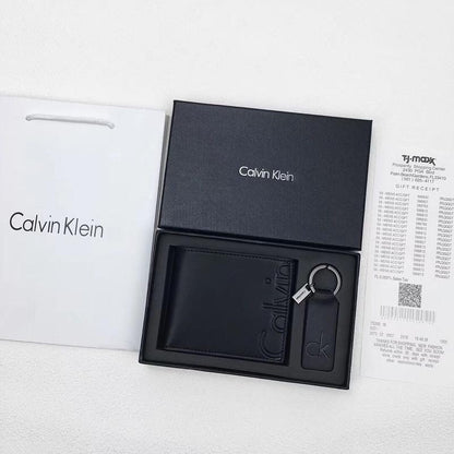 CK Black Leather Wallet-keychain Set For Men