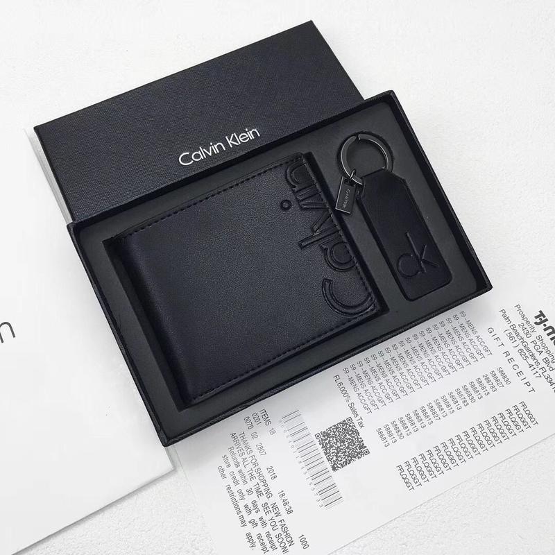 CK Black Leather Wallet-keychain Set For Men