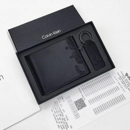 CK Black Leather Wallet-keychain Set For Men