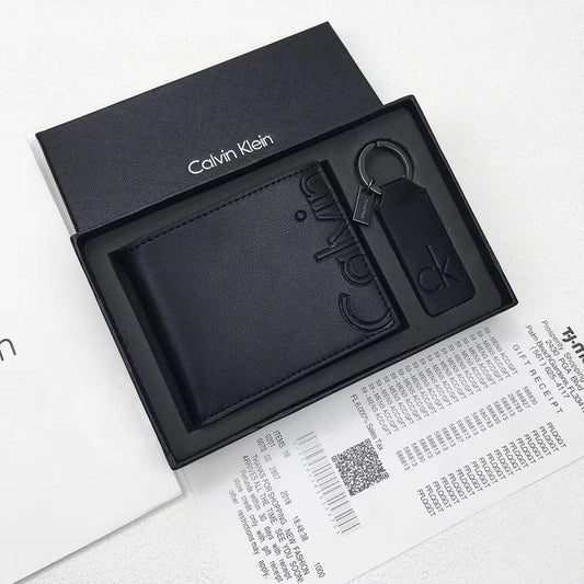 CK Black Leather Wallet-keychain Set For Men