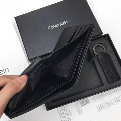 CK Black Leather Wallet-keychain Set For Men