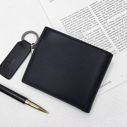CK Black Leather Wallet-keychain Set For Men