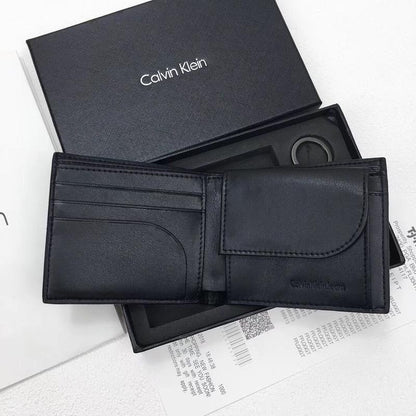 CK Black Leather Wallet-keychain Set For Men
