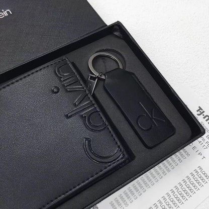 CK Black Leather Wallet-keychain Set For Men