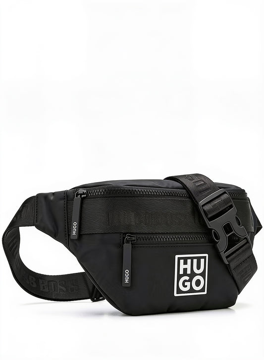 HUGO Men's Black Technical Waist Bag with White Logo