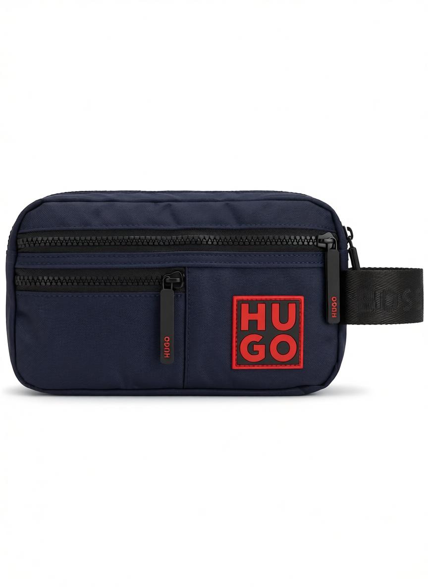 HUGO Men's Navy Blue Double Zip Technical Pouch
