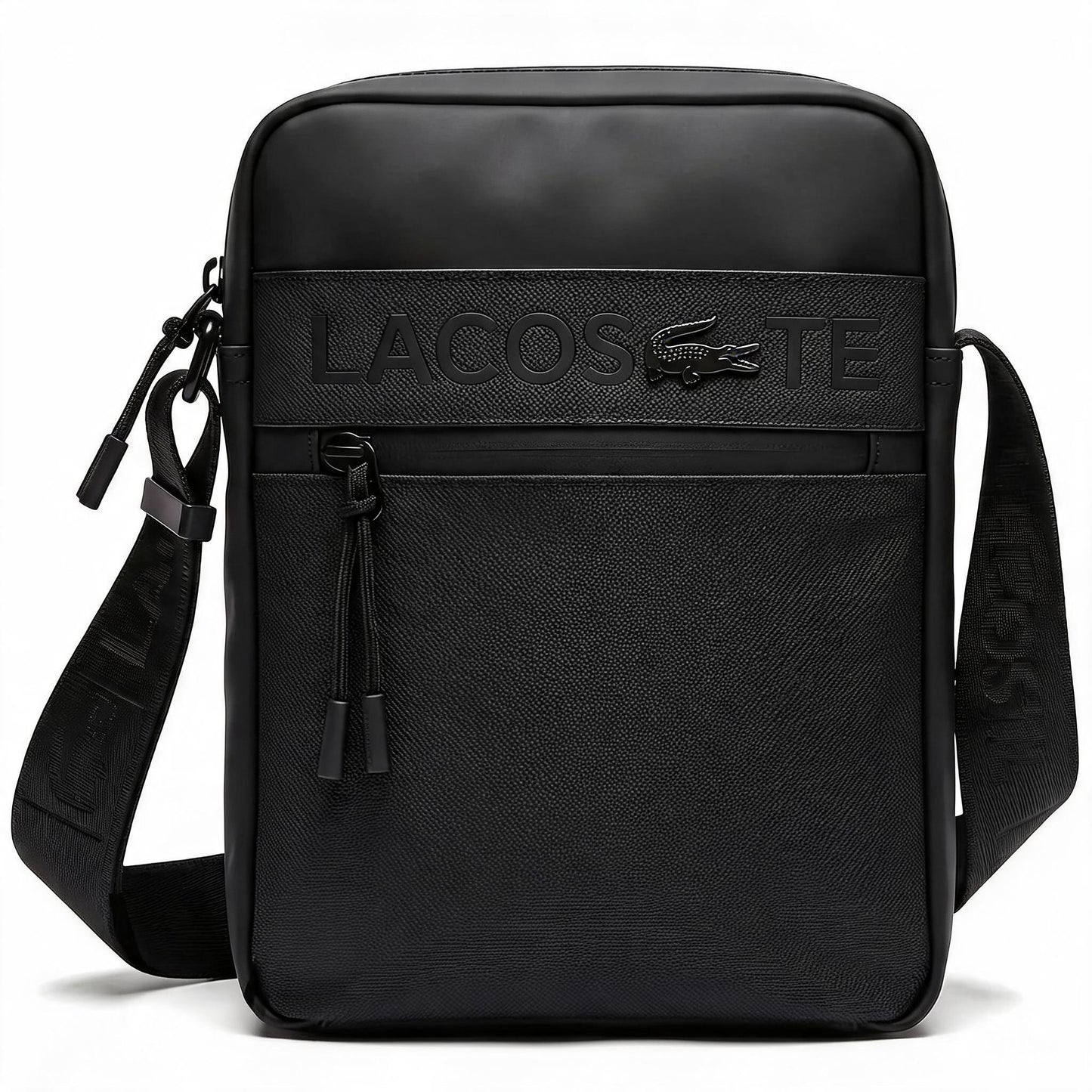Lacoste Black Vertical Double-Zip Crossbody Bag