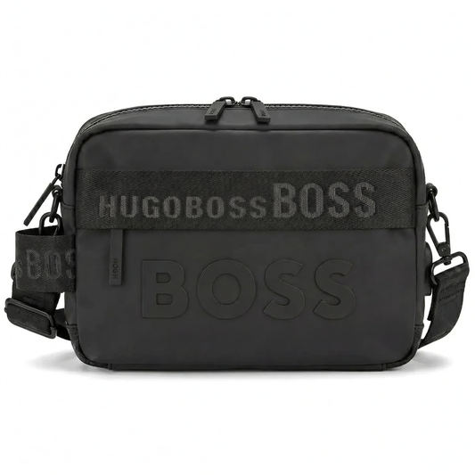 BOSS Men's Black Crossbody Bag with Engraved Logo