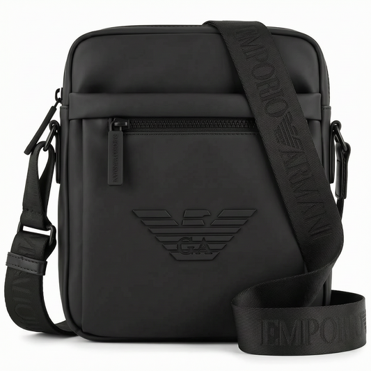 Giorgio Armani Men’s Black Pebbled Crossbody Reporter Bag