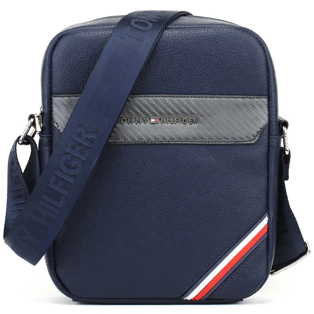 Blue Leather Tommy Hilfiger Crossbody Messenger Bag For Men