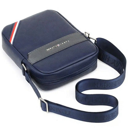 Blue Leather Tommy Hilfiger Crossbody Messenger Bag For Men