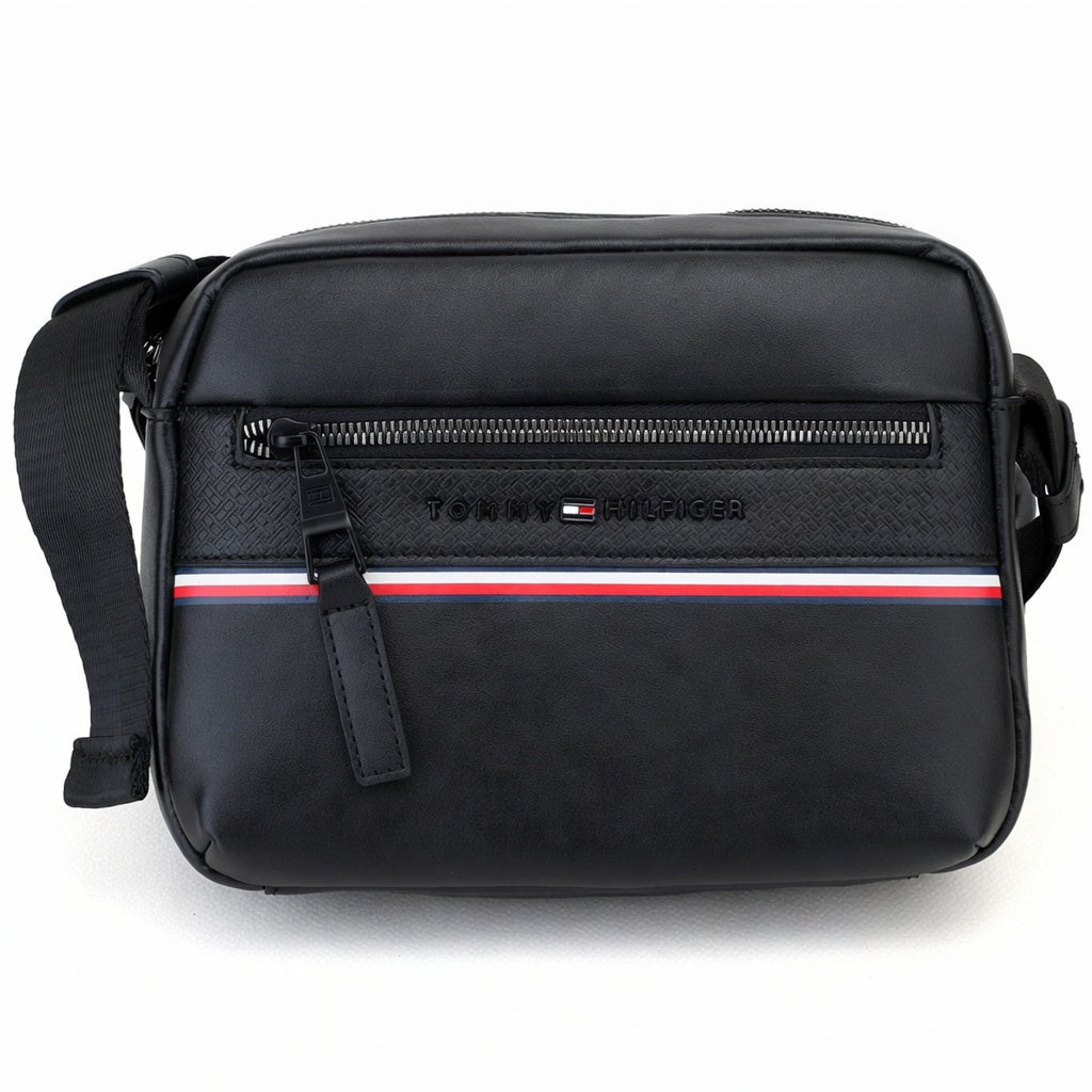 Black Leather Original Tommy Hilfiger Crossbody Messenger Mens Bag