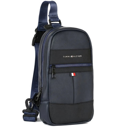 Navy Blue Leather Tommy Hilfiger Crossbody Sling Bag For Men