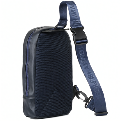Navy Blue Leather Tommy Hilfiger Crossbody Sling Bag For Men