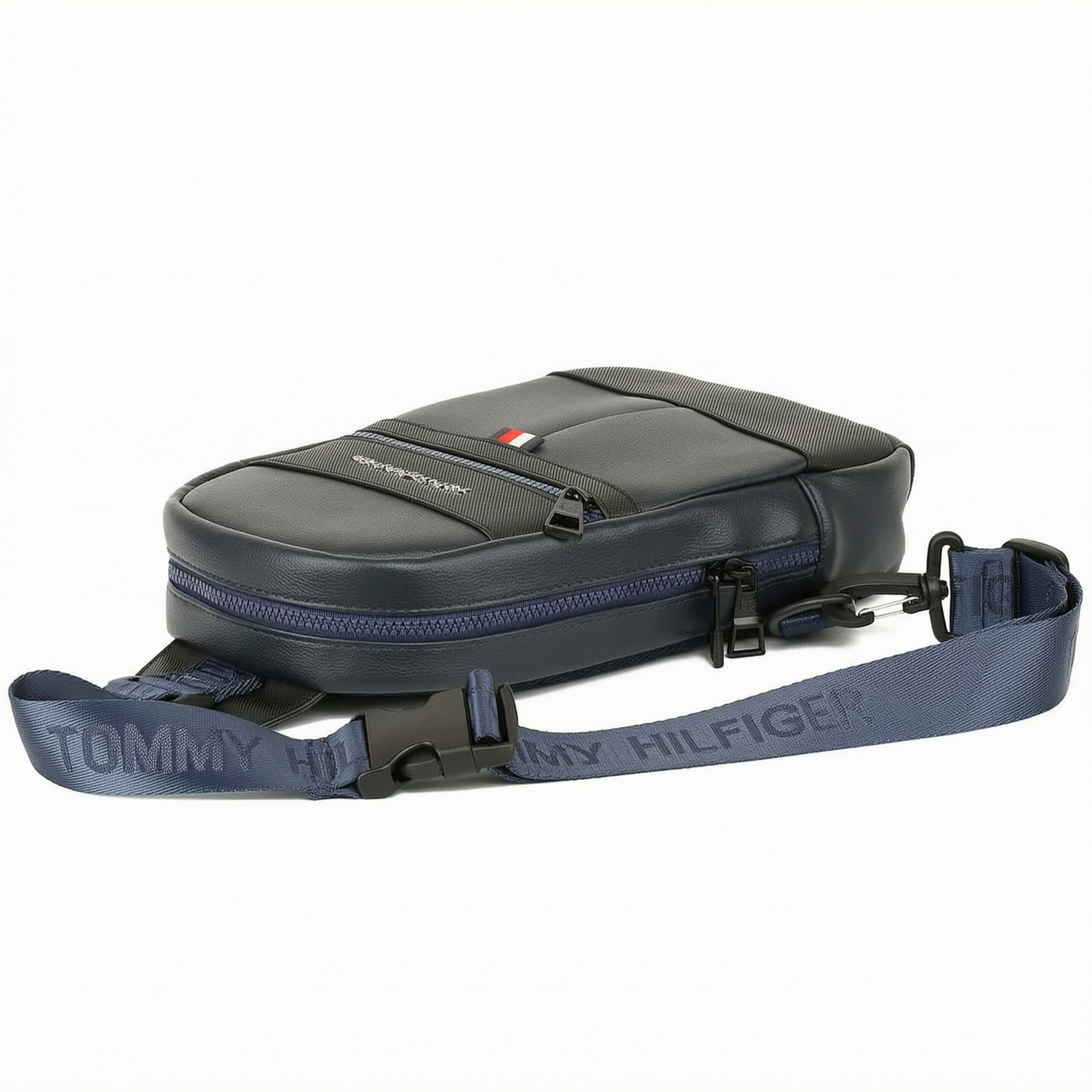 Navy Blue Leather Tommy Hilfiger Crossbody Sling Bag For Men
