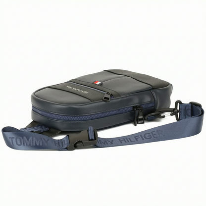 Navy Blue Leather Tommy Hilfiger Crossbody Sling Bag For Men