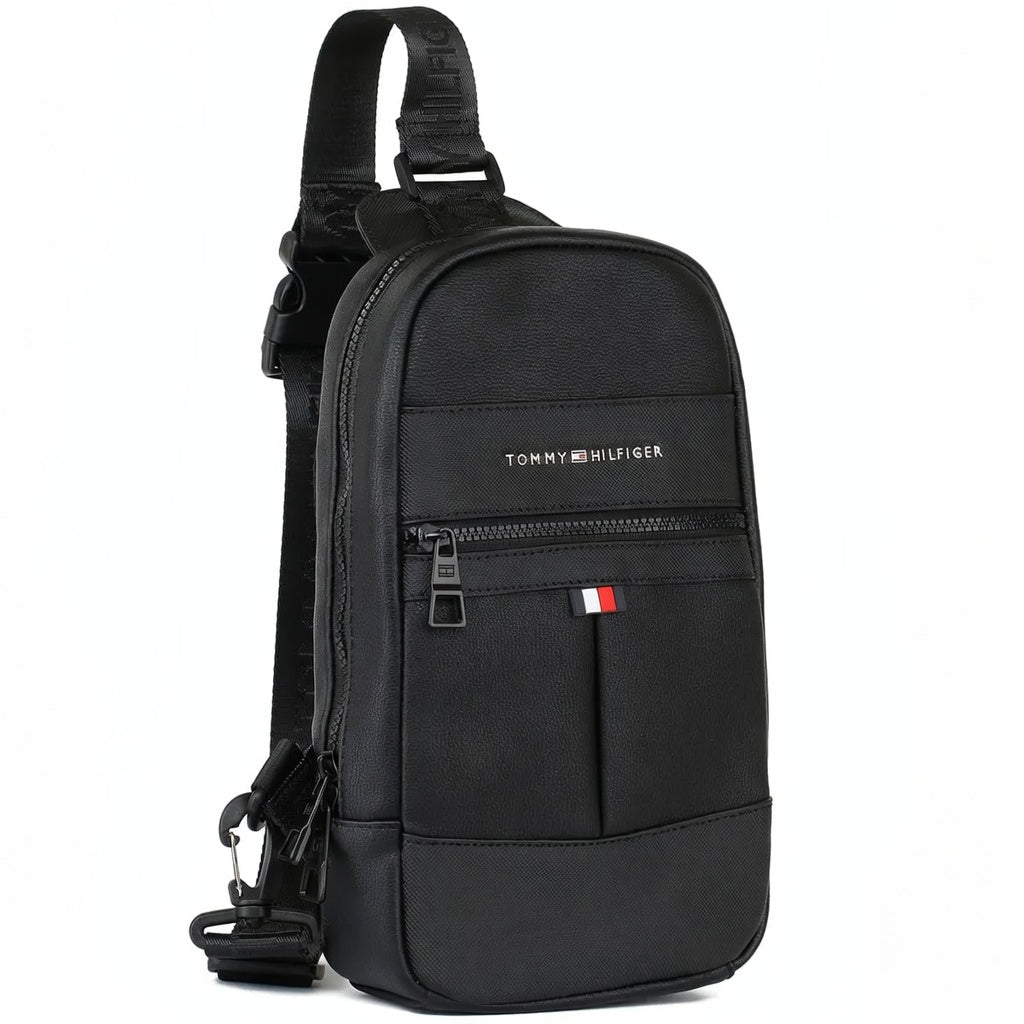 Tommy Hilfiger men's shoulder bag, black leather crossbody bag