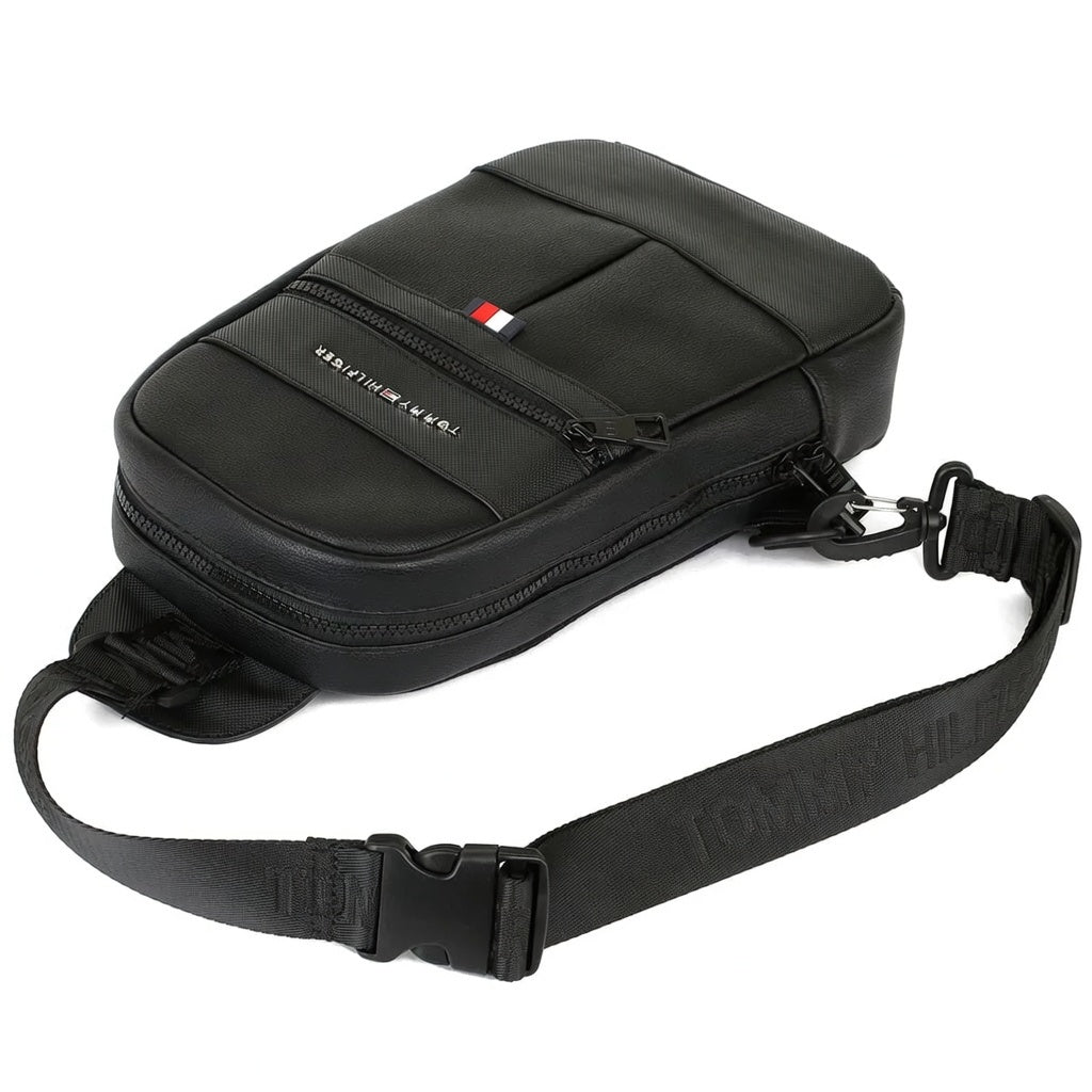 Tommy Hilfiger men's shoulder bag, black leather crossbody bag