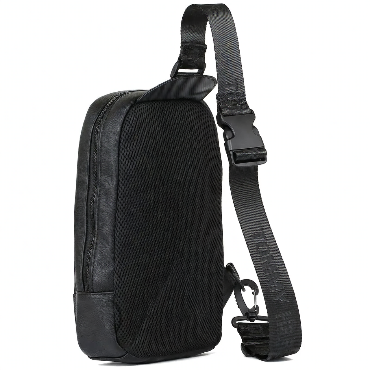 Tommy Hilfiger men's shoulder bag, black leather crossbody bag