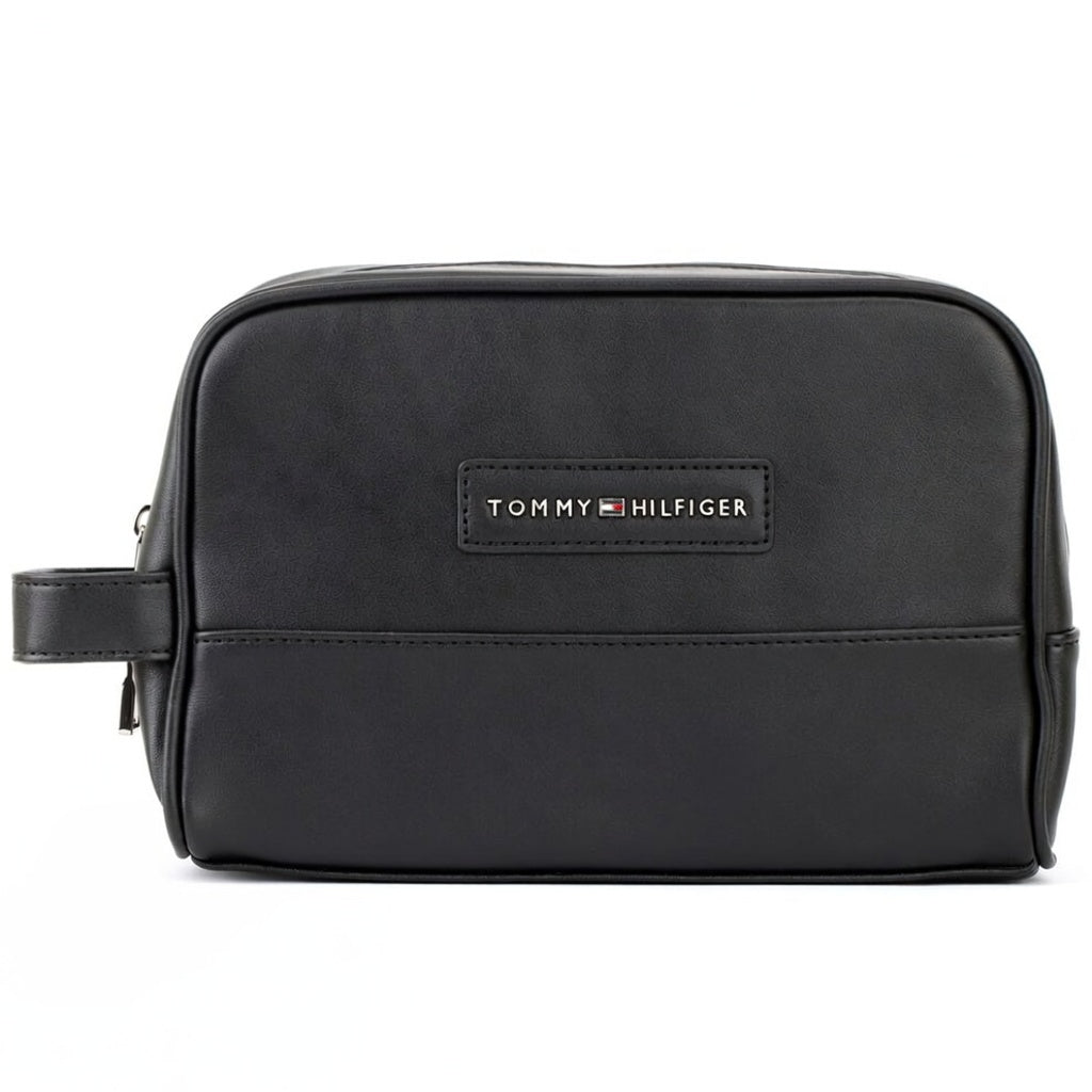 Tommy Hilfiger men's black leather clutch bag with gift box