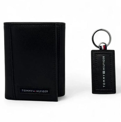 TH Black Leather Wallet-Keychain Set For Men