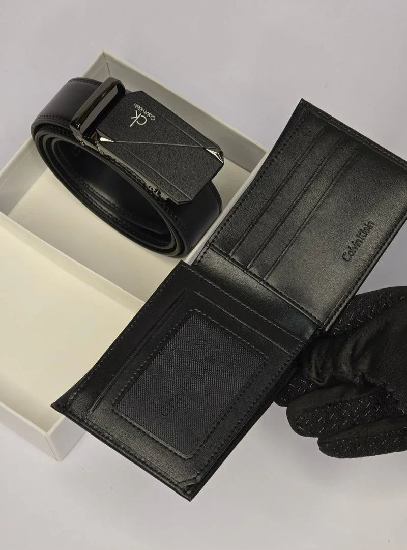 CK Black Leather Wallet-Belt Set For Men