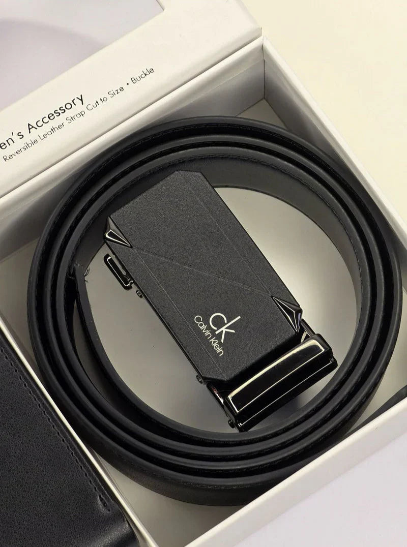 CK Black Leather Wallet-Belt Set For Men