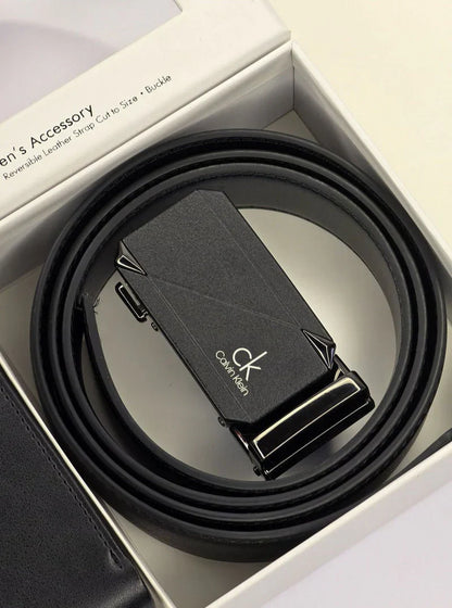 CK Black Leather Wallet-Belt Set For Men