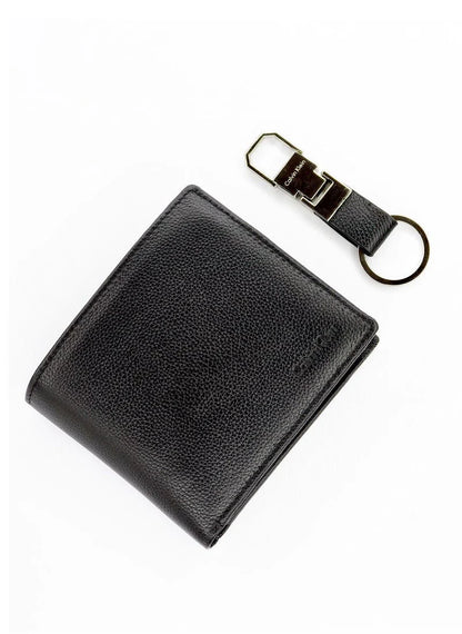 CK Black Leather Wallet-Keychain Set For Men