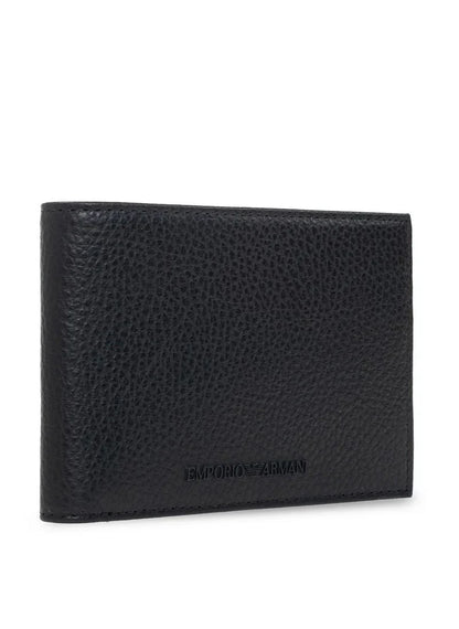 EA Black Leather Wallet & Keychain Set For Men