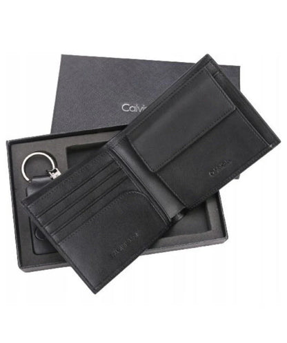 CK Black Leather Wallet & Keychain Set For Men