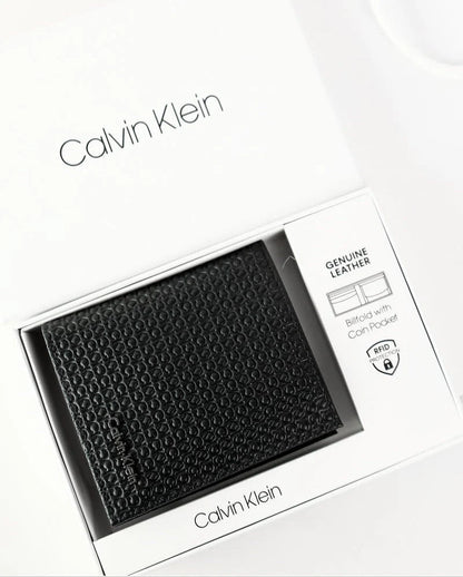 CK Black Leather Wallet-Keychain Set For Men