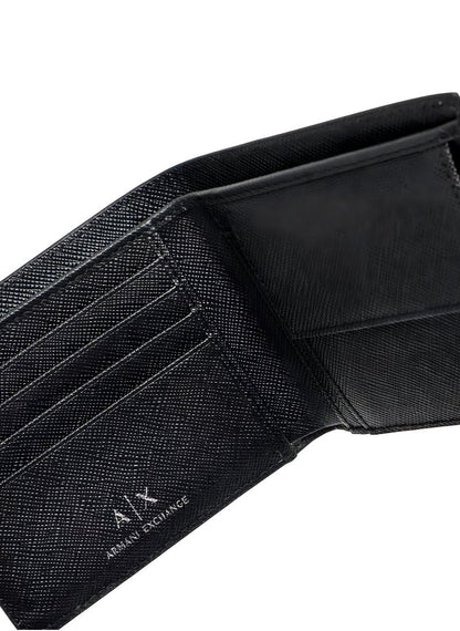 AX Black Leather Wallet & Keychain Set For Men