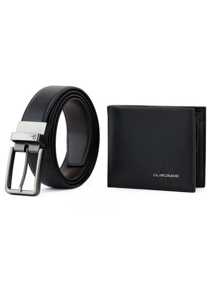 CK Black Leather Wallet-Belt Set For Men