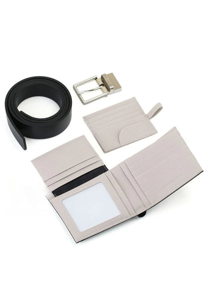 EA Black Leather Wallet-Belt Set For Men