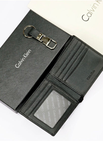 CK Black Leather Wallet-Keychain Set For Men