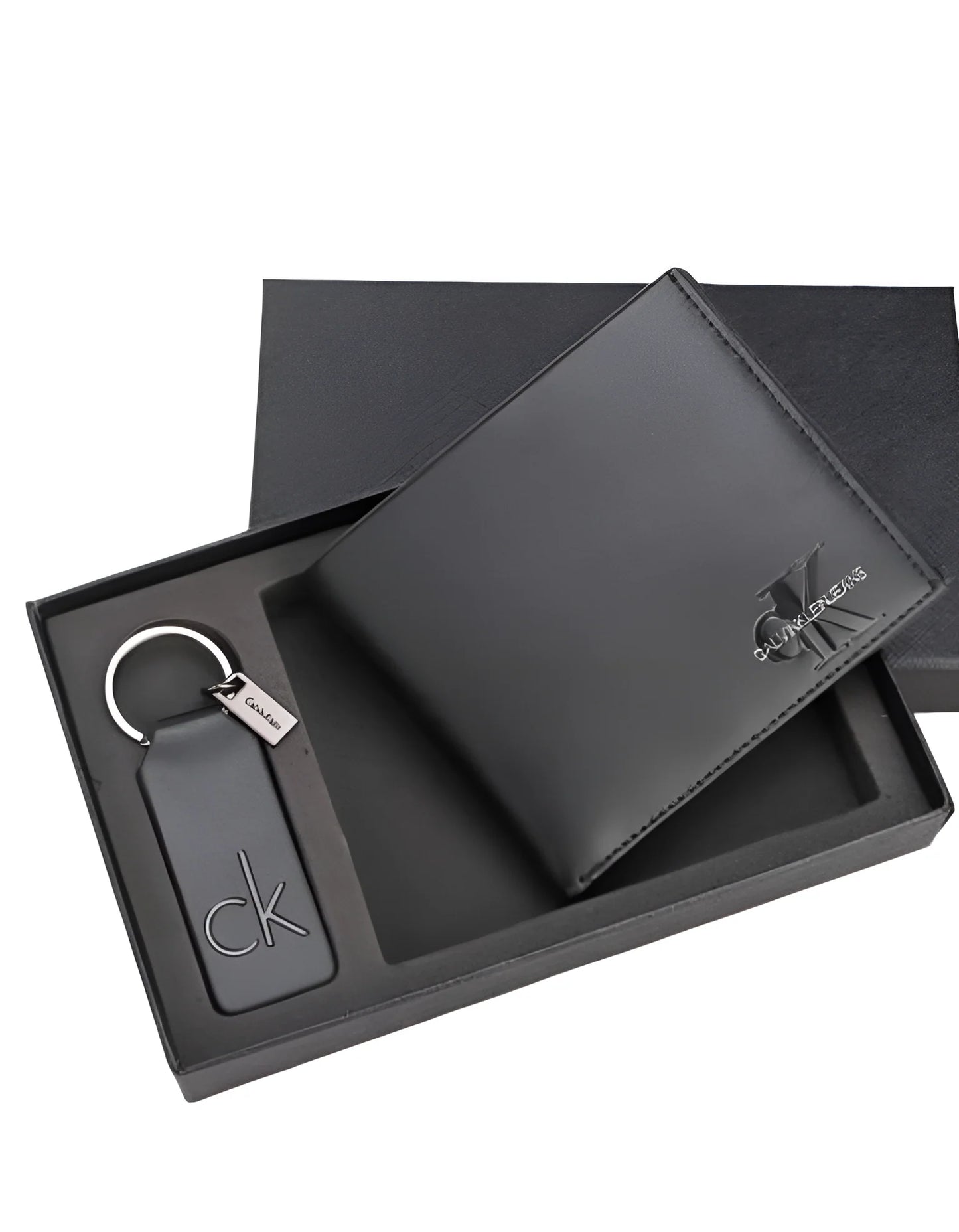 CK Black Leather Wallet & Keychain Set For Men