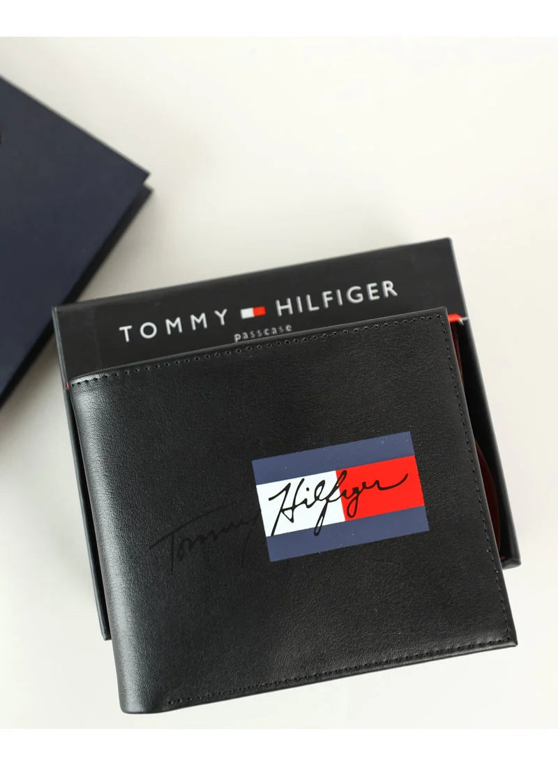 TH Black Leather Wallet For Men